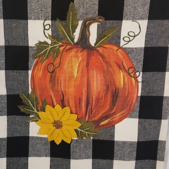 Table Runner Fall Pumpkin Black White Flannel Plaid Checkered 100% Cotton - Picture 4 of 6